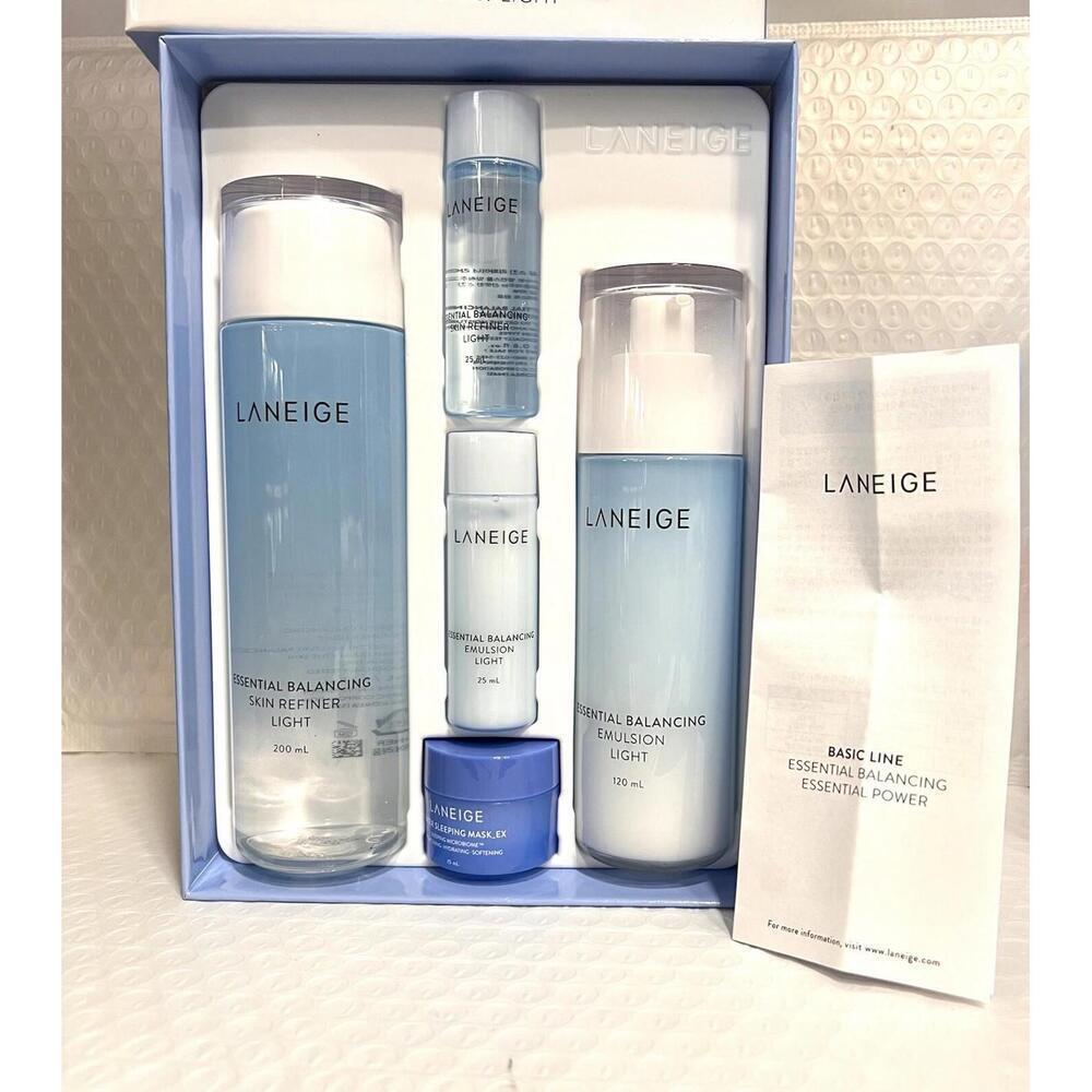 Laneige Essential Balancing Set Light 5pcs: Emulsion,Skin Refiner,Water Mask New